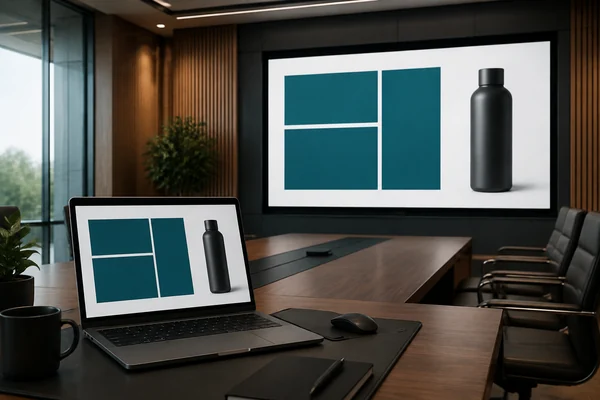 Una presentación adaptada de la computadora de diseño a la pantalla del evento.