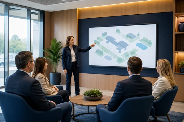 Bienvenida y orientación del grupo antes de una visita empresarial.
